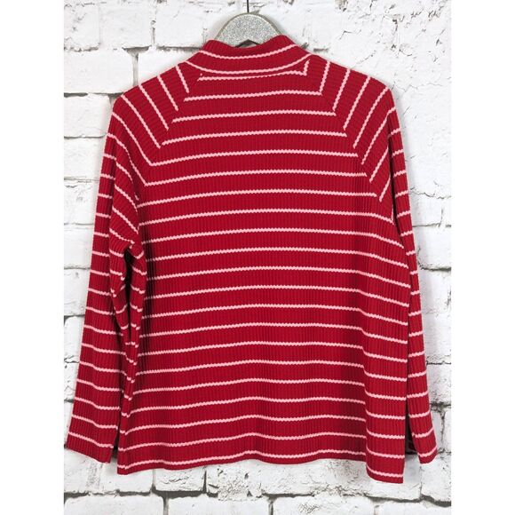 LOFT Striped Waffle-Knit Mock Neck Sweater Red White Transitional Size XL - Picture 5 of 8